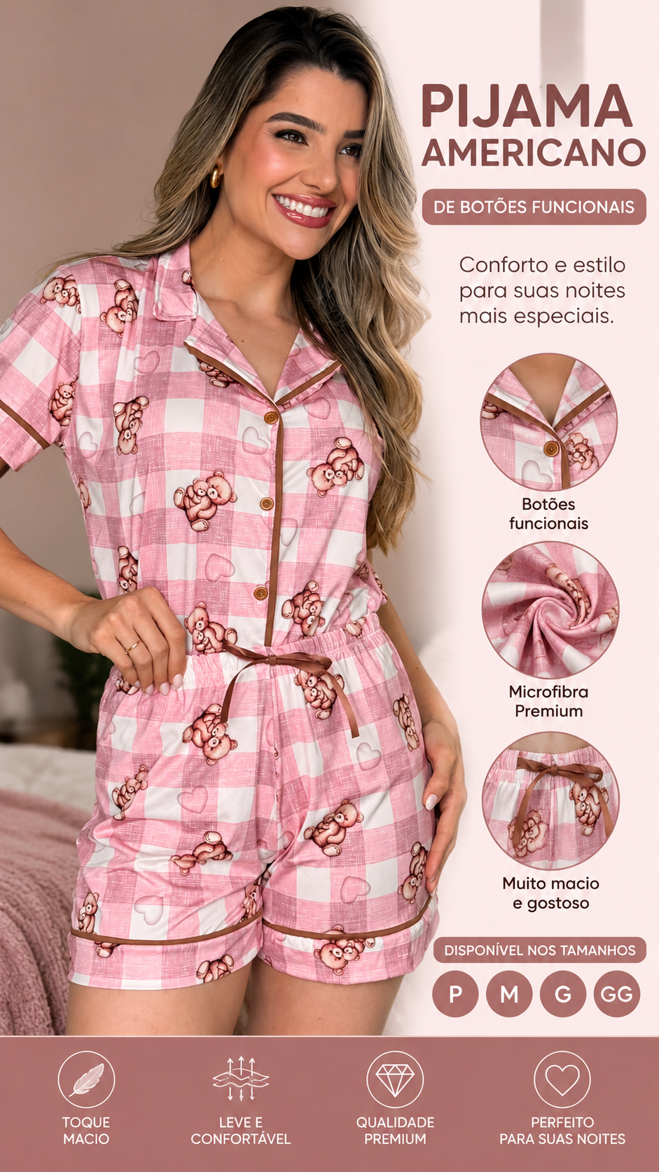 Pijama Amer Xadres Rosa e Urs